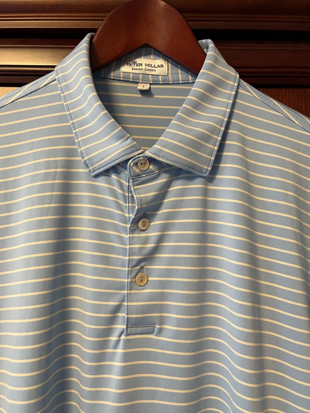 Peter Millar Light Blue and White Striped Polo Shirt